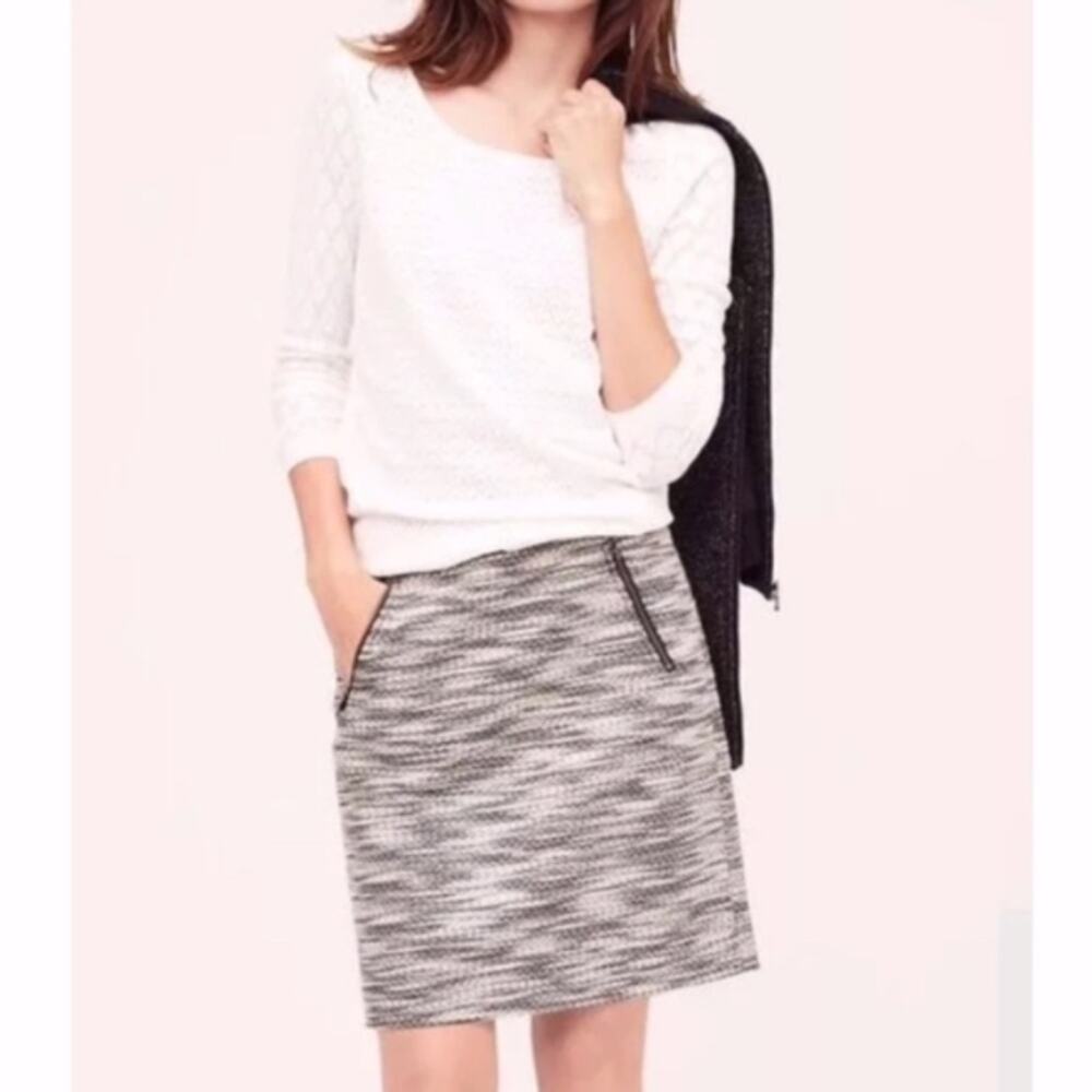 LOFT Grey‎ White Tweed Skirt Zip Pockets Size 14